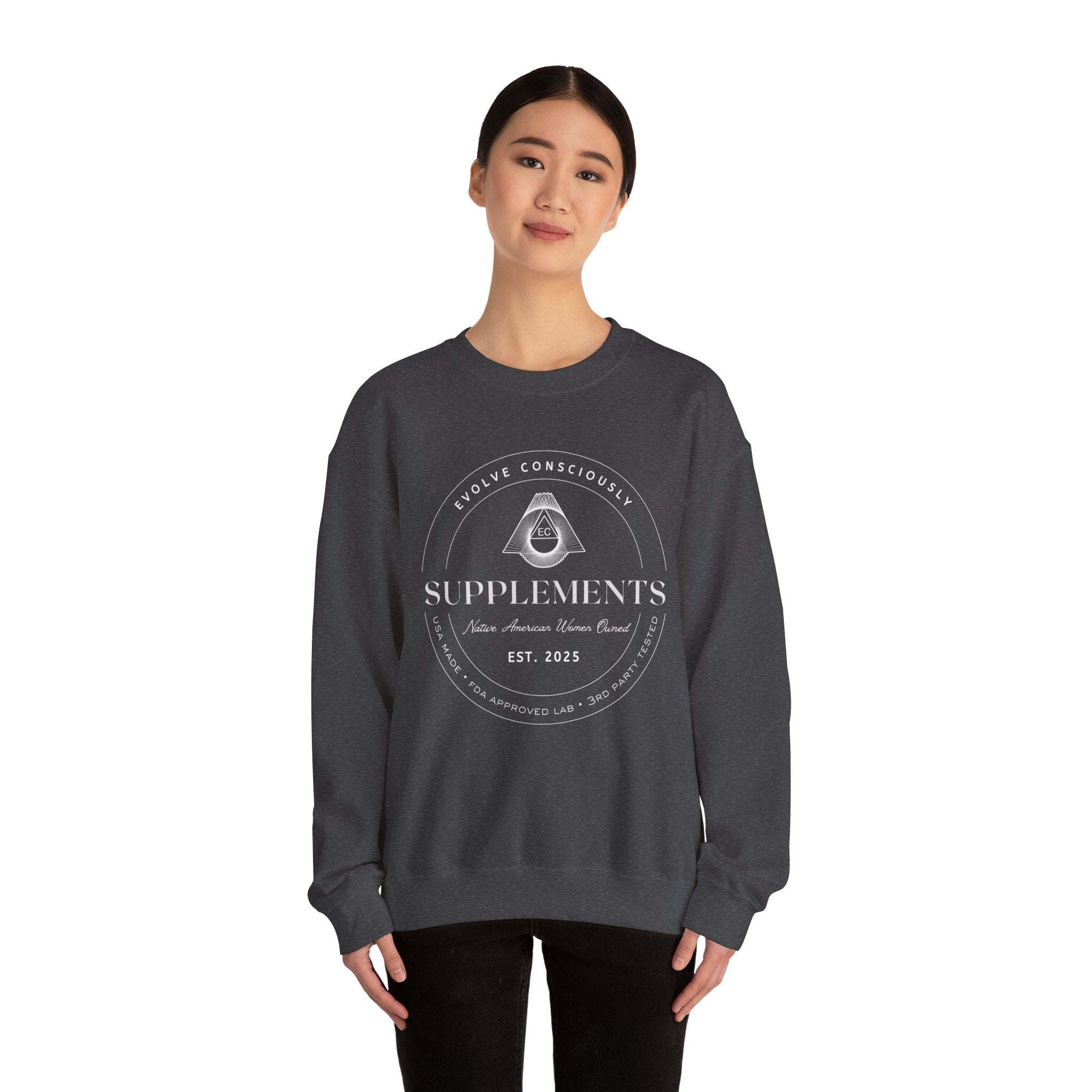 Evolve Consciously Supplements Crewneck Sweatshirt — Vintage Apothecary Wellness Shirt