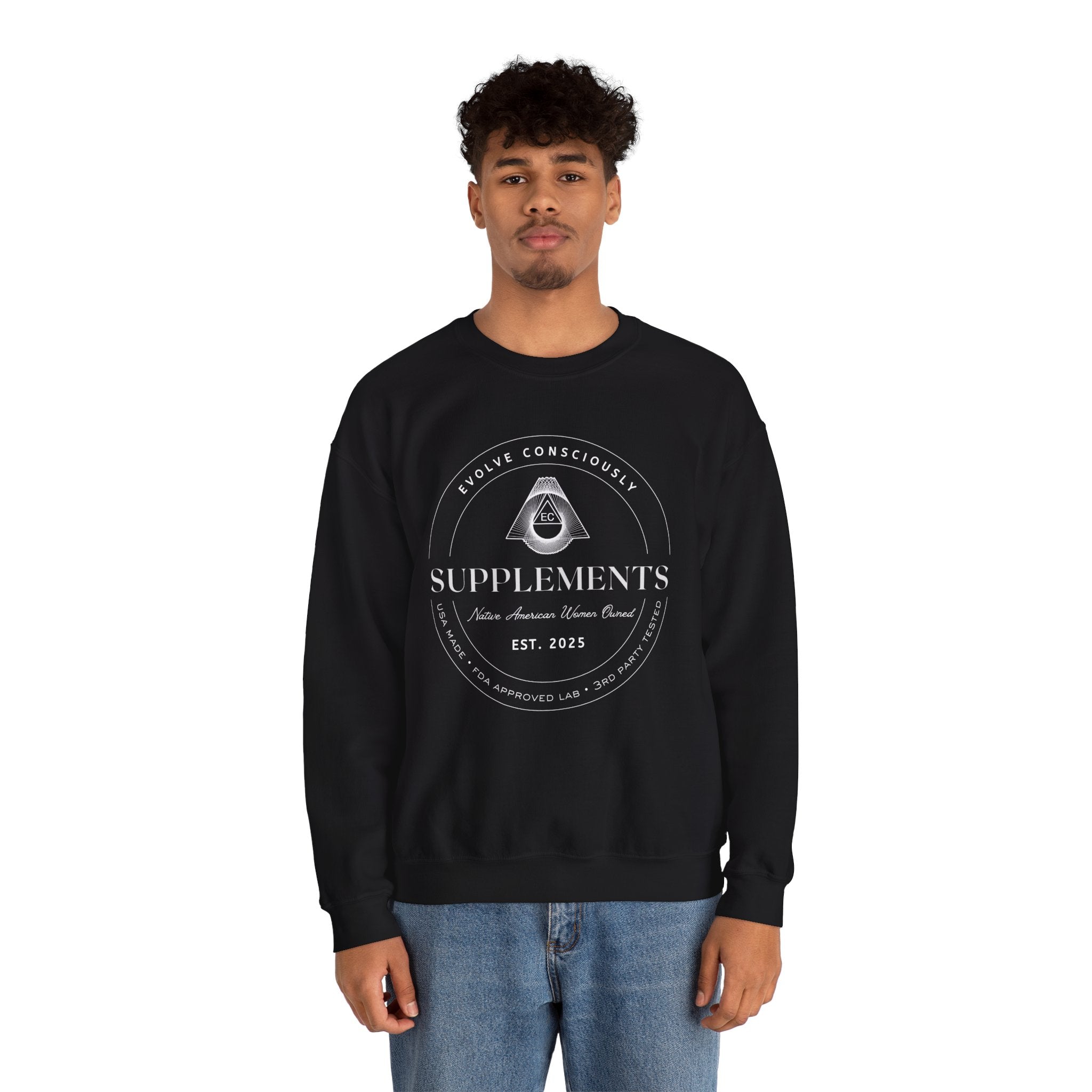 Evolve Consciously Supplements Crewneck Sweatshirt — Vintage Apothecary Wellness Shirt