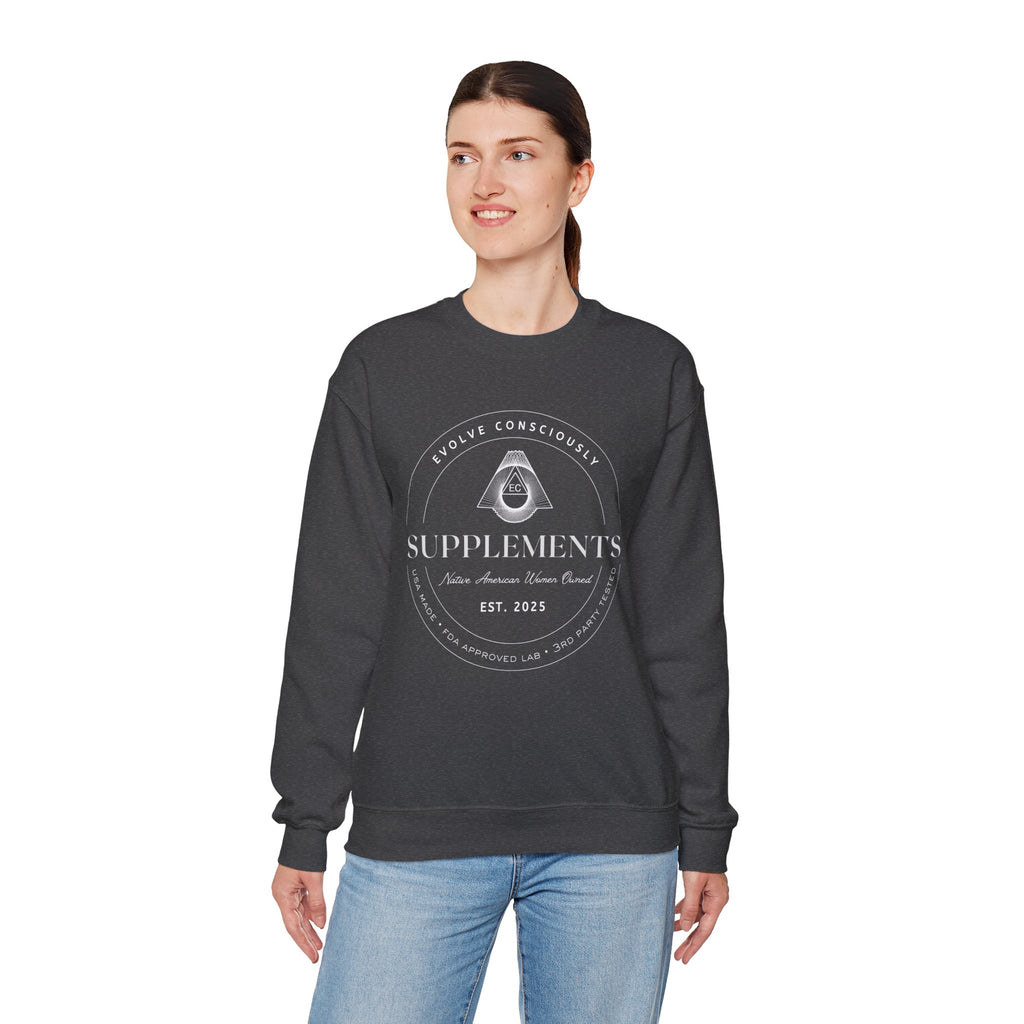 Evolve Consciously Supplements Crewneck Sweatshirt — Vintage Apothecary Wellness Shirt