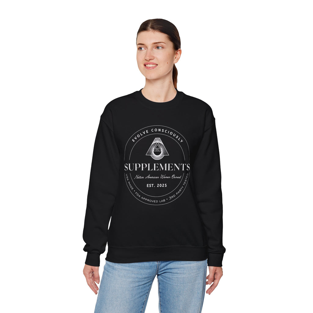Evolve Consciously Supplements Crewneck Sweatshirt — Vintage Apothecary Wellness Shirt