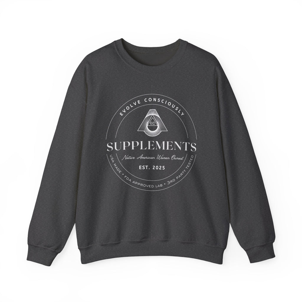 Evolve Consciously Supplements Crewneck Sweatshirt — Vintage Apothecary Wellness Shirt