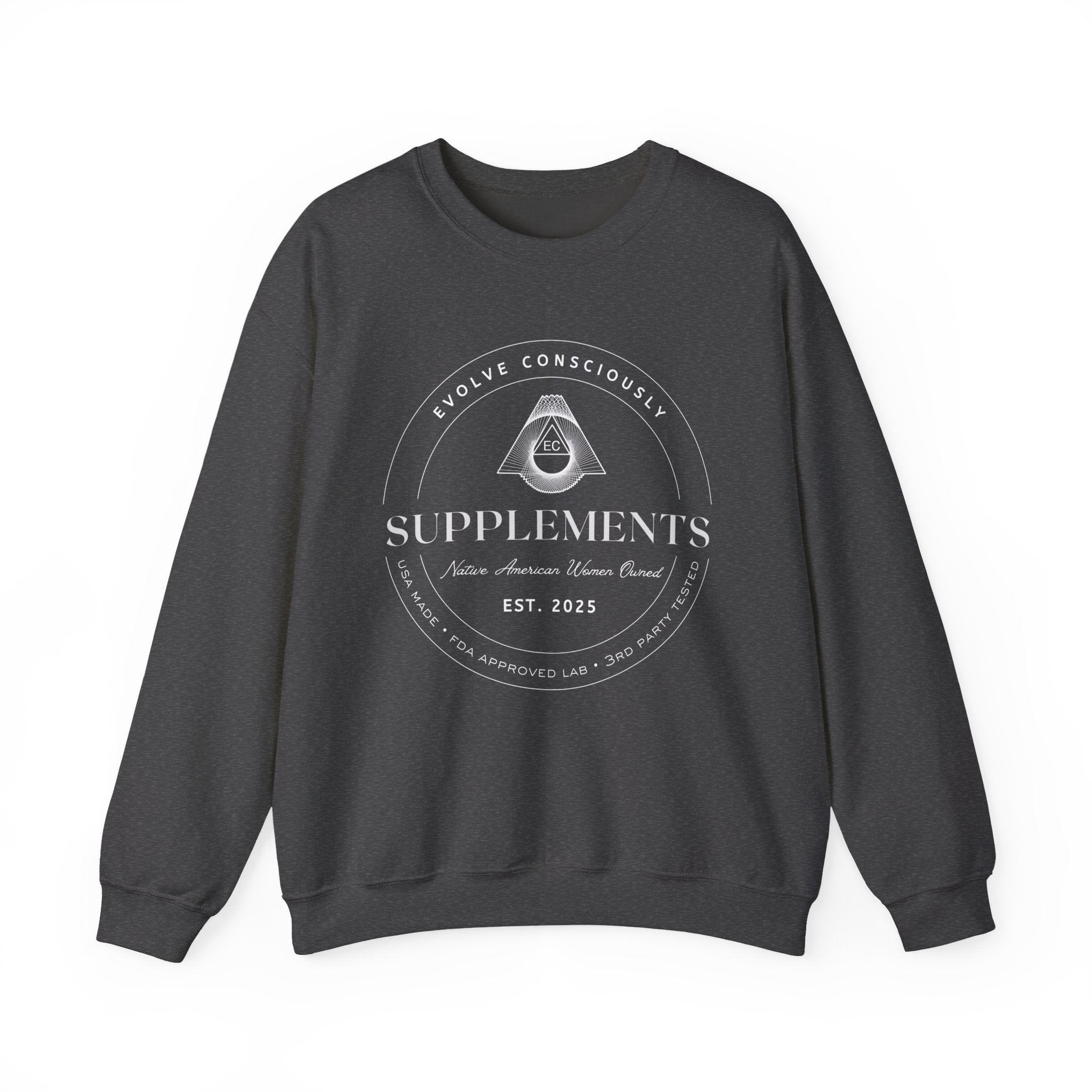 Evolve Consciously Supplements Crewneck Sweatshirt — Vintage Apothecary Wellness Shirt