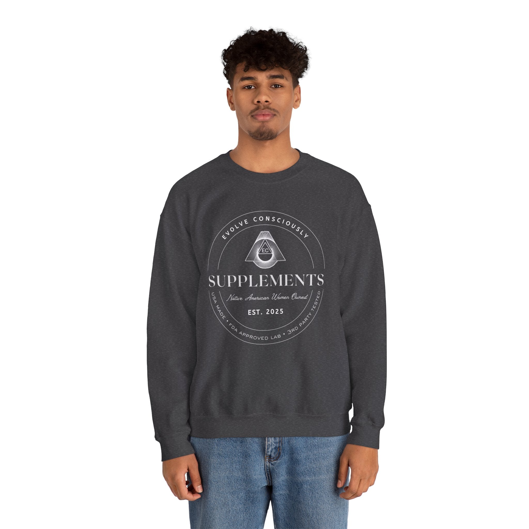 Evolve Consciously Supplements Crewneck Sweatshirt — Vintage Apothecary Wellness Shirt